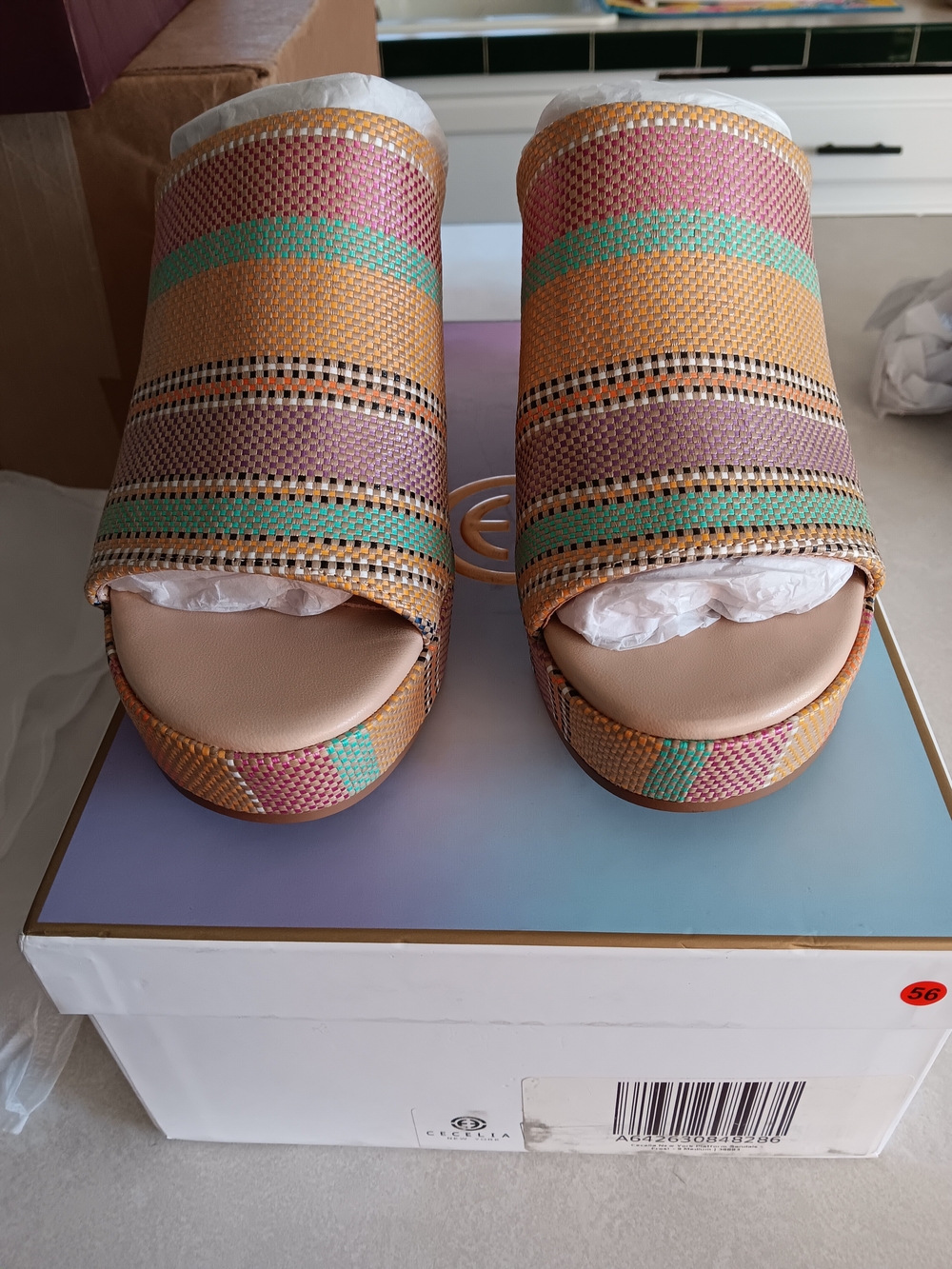 Cecelia Women’s Multicolor Woven Platform Slide Sandals Size 9